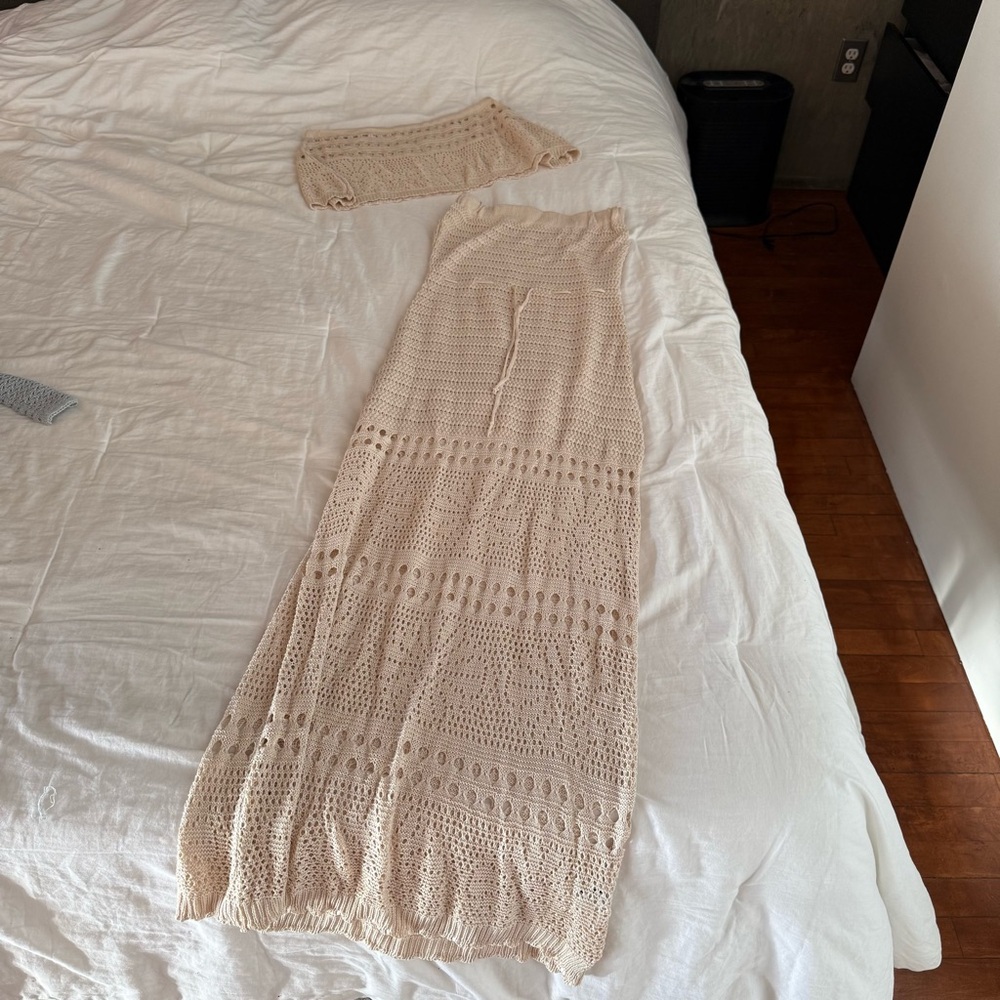 Chicwish Cream Crochet Off-Shoulder Maxi Dress - Picture 8 of 10